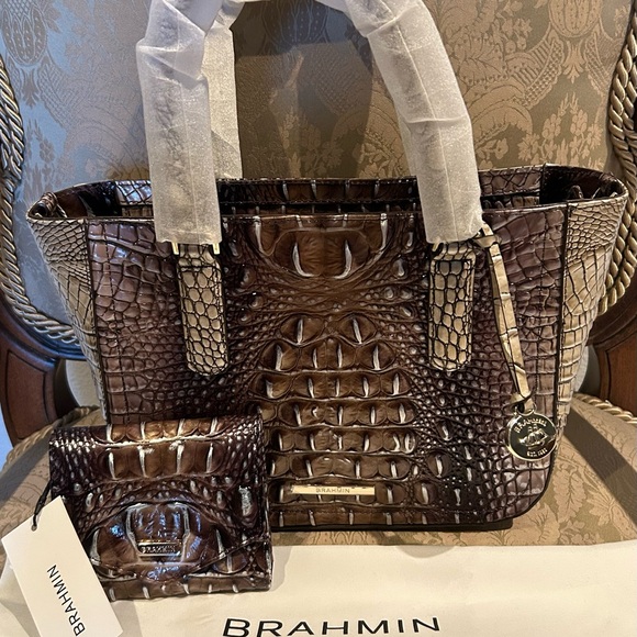 NWT Brahmin Small Ashlee Espresso Ombré Melbourne Bag and Veronica Wallet Set - Picture 1 of 15